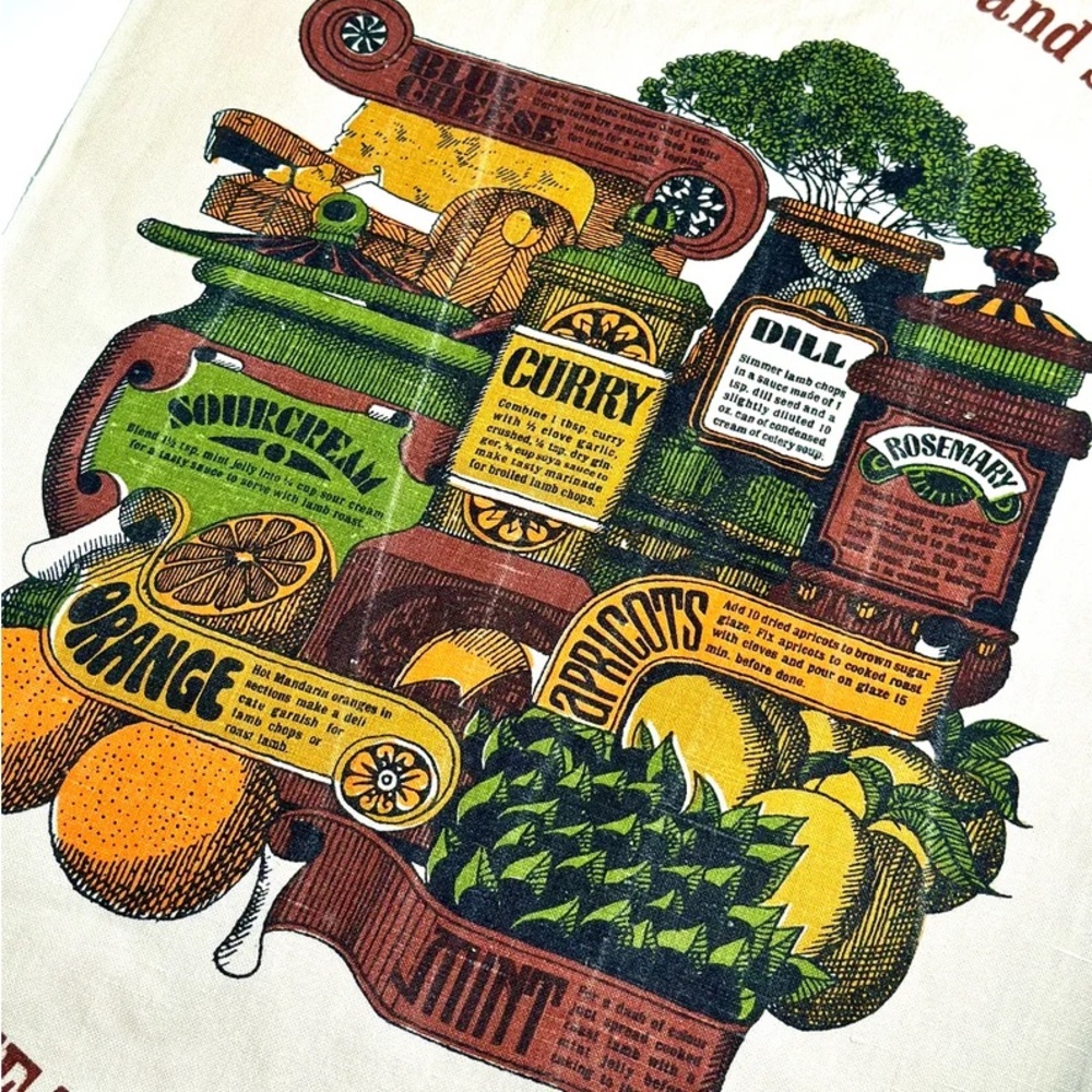 Vintage Towel/Tapestry, Kitchen Spices, 70s, New Zealand